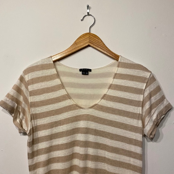 Theory Karelo L Striped V-Neck Linen T-Shirt Coastal Mini Dress - Picture 2 of 5